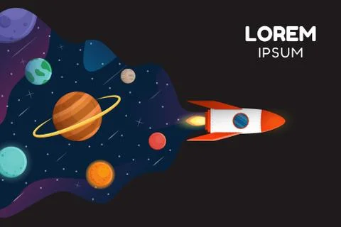 Spaceship with space galaxy vector on black background or  banner graphic Stock Illustration