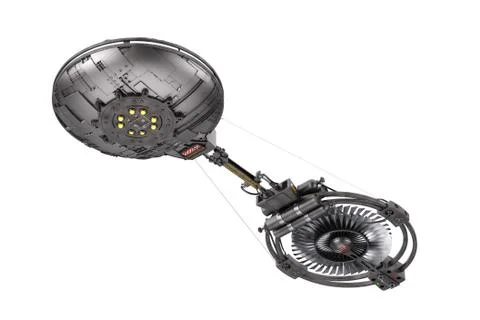 Spaceship, Space Station or Alien UFO Spacecraft in Flight. 3d Rendering Illustrazione stock