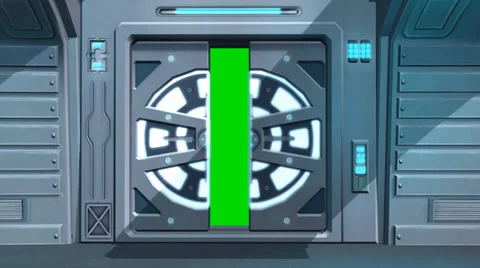 Spaceship Spacestation Door open Close with green screen Video stock 34293243