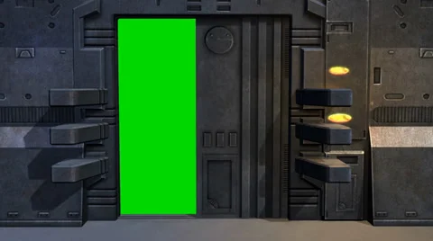 Spaceship Spacestation Door open Close with green screen Stockbeeldmateriaal 34293259