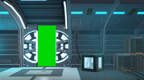 Spaceship Spacestation Door open Close with green screen Stockbeeldmateriaal 34299983