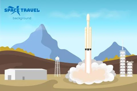 Spaceship start. Background with rocket. Space travels concept. Spaceship launch Stock Illustration