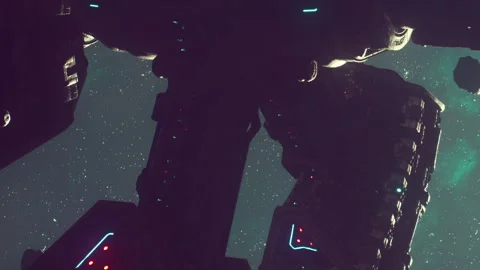 Spaceship structure in outer space with stars in the background Stock Footage 344517843