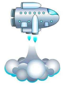 Spaceship takes off horizontally from the surface - vector full color Illustrazione stock