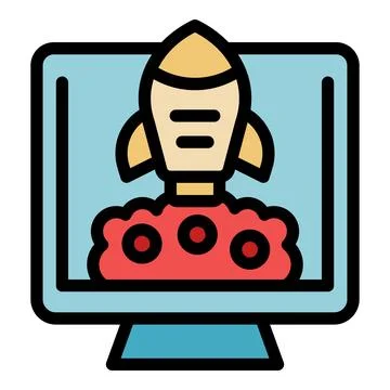 Spaceship taking off from mars surface on computer screen 스톡 일러스트