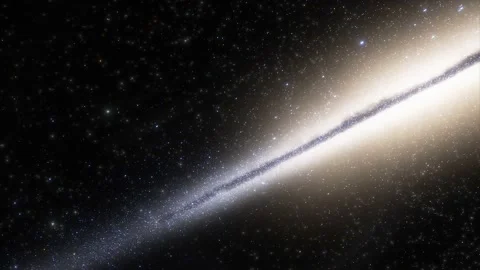 Spaceship travelling at the speed of light through a galaxy in space Stock Footage