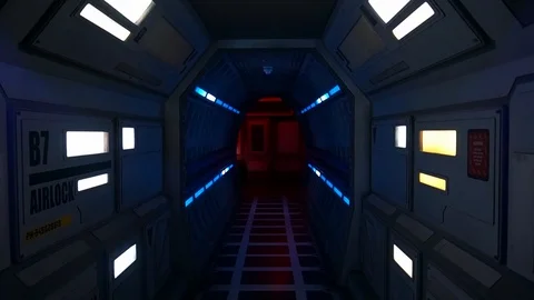 Spaceship tunnel with many lights Stock Footage 126293602