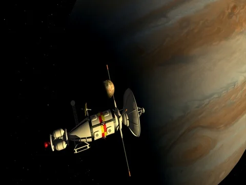 Spaceship unmanned deep space probe Jupiter flyby view 3 Stock Footage 83287966