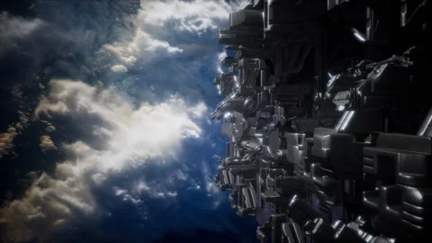 Spaceship with View on Space and Planet Earth Stock Footage 157161116