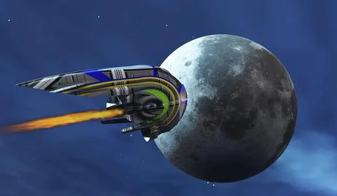 Spaceship visits the Moon Stock Illustration