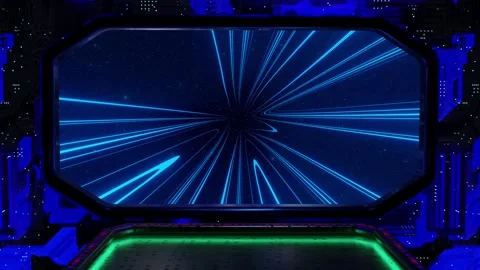 Spaceship window view into a wormhole faster than light travel Stock Footage 246789356