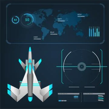 Spaceships aircraft with future sight action mode interface Illustrazione stock