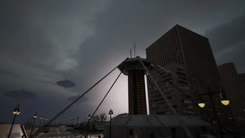 Spaceships and space attack on the city 02 Stock Footage 285214082