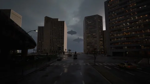 Spaceships and space attack on the city 04 Stock Footage 285215848