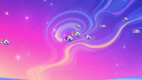 Spaceship's Celestial Ballet: Soaring Through a Sky Canvas and Cosmic Skies, in Stock Footage 307002863