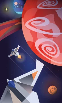 Spaceships flying away Illustration for kids. Stock Illustration