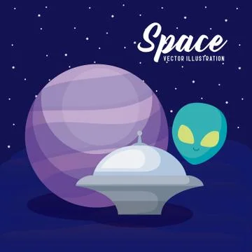 Spaceships with planet and alien 스톡 일러스트