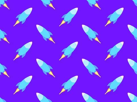 Spaceships seamless pattern. Orbital launch vehicle. Space rockets in flat .. Stock Illustration