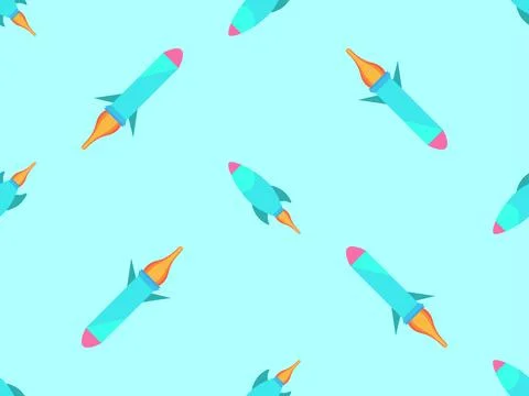 Spaceships seamless pattern. Orbital launch vehicle. Space rockets in flat .. 스톡 일러스트