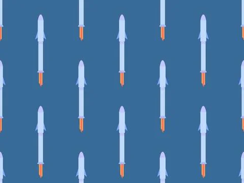Spaceships seamless pattern. Orbital launch vehicle. Space rockets in flat .. Stock Illustration