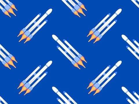 Spaceships seamless pattern. Orbital launch vehicle. Space rockets in flat .. Stock Illustration