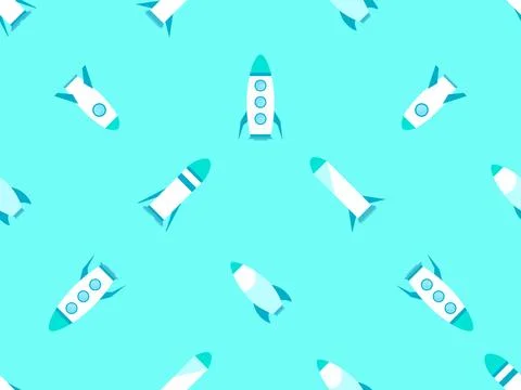 Spaceships seamless pattern. Orbital launch vehicle. Space rockets in flat .. Stock Illustration