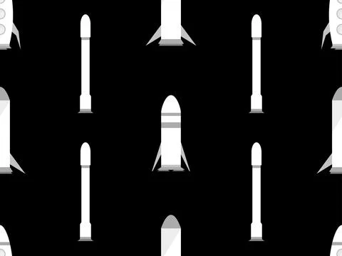 Spaceships seamless pattern. Orbital launch vehicle. White space rockets on.. Stock Illustration