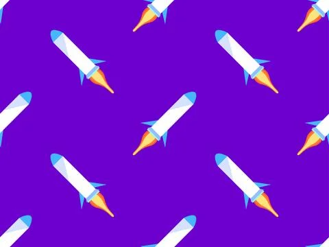 Spaceships seamless pattern. Orbital launch vehicle. Space rockets in flat .. Stockillustratie