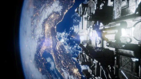 Spaceships in space 3D rendering Stock Footage 125510033