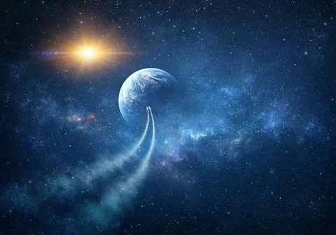 Spacesphips exploring Universe Stock Illustration