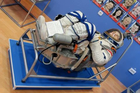 Spacesuit. astronaut's suit in a museum. Baikonur Cosmodrome. Kazakhstan Stock Photos