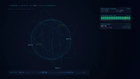 SpaceTech Satellite Constellation Dashboard Orbit Telemetry Loop 動画素材 345522726