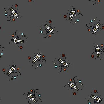 Spacewalk space exploration vector seamless pattern Stock Illustration