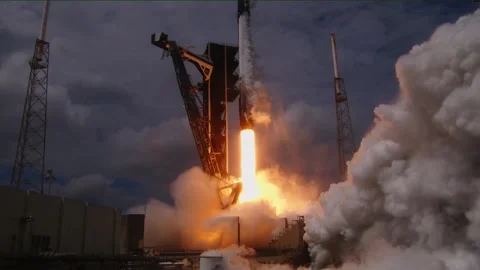 SpaceX Crew-9 mission launch on a Falcon 9 rocket to International Space Station Stock Footage 289849446