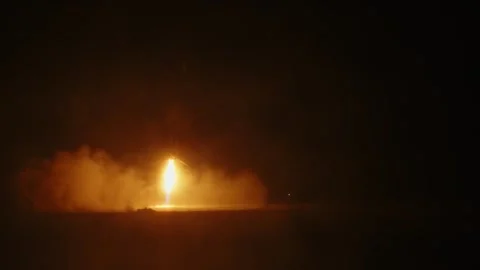 SpaceX Falcon 9 rocket 1st stage booster landing Stock Footage 265458898