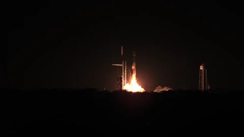 SpaceX Falcon 9 rocket carrying Nova-C lunar lander launches from Kennedy Space Stock Footage 265459404