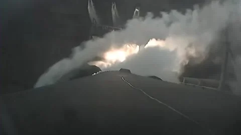 SpaceX Falcon 9 rocket carrying Nova-C lunar lander rocket cam launch Stock Footage 265459520