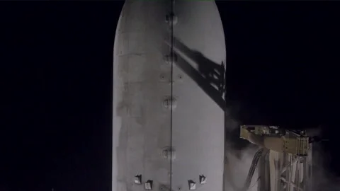 SpaceX Falcon 9 rocket carrying Nova-C lunar lander launching from Kennedy Space Stock Footage 265459619