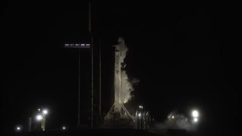 SpaceX Falcon 9 rocket carrying Nova-C lunar lander launches from Kennedy Space Stock Footage 265459670