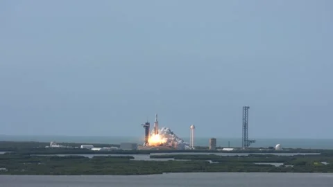 SpaceX Falcon 9 rocket launching NOAA GOES-U satellite from Launch Pad 39A Stock Footage 278456657