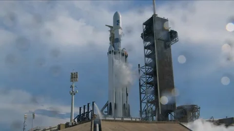 SpaceX Falcon 9 rocket launching NOAA GOES-U satellite from Launch Pad 39A Stock Footage 278456658