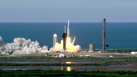 SpaceX Falcon 9 rocket launching NOAA GOES-U satellite from Launch Pad 39A Stock Footage 278456790