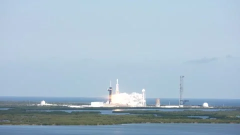 SpaceX Falcon Heavy rocket carrying NASA's Europa Clipper launching from Kennedy Stock Footage 288966229