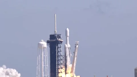 SpaceX Falcon Heavy rocket carrying NASA's Europa Clipper launching from Kennedy Stock Footage 288966231