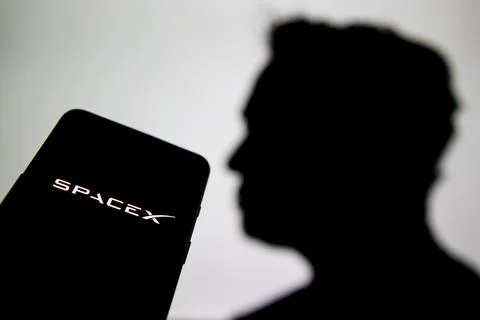 SpaceX logo on screen Stock Photos