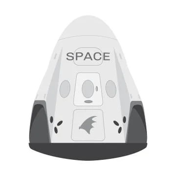 SpaceX space craft, Crew Dragon 2019. Vector rocket Falcon 9 . Cartoon for web Stock Illustration