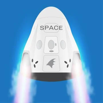 SpaceX space craft, Crew Dragon 2019. Vector rocket Falcon 9 . Vector Stock Illustration
