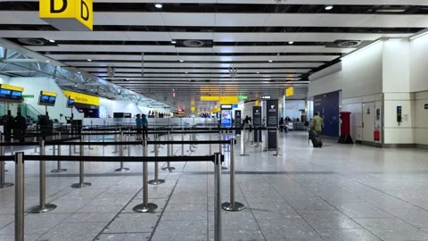Spacious Airport Terminal with Check-In Counters and Queue Management Area Video stock 304351859