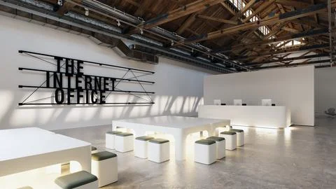 Spacious area labeled as the internet office with a sign Stock Illustration
