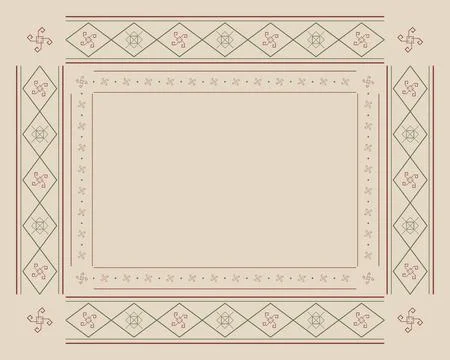 A spacious beige rectangular composition is enclosed by layered burgundy an.. Stock Illustration